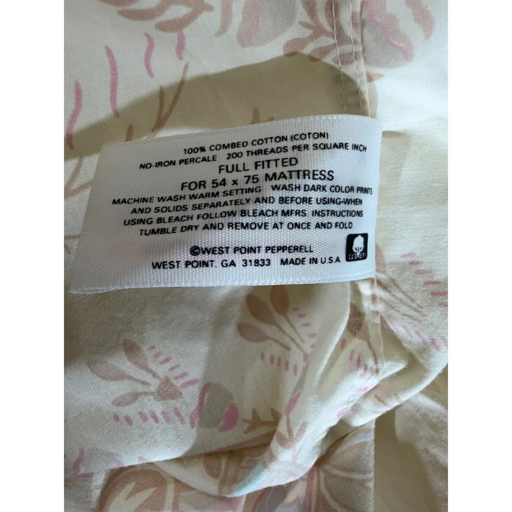 Atelier Martex Full Sheet Set Cream Pink Floral Paisley Cotton Vintage USA READ